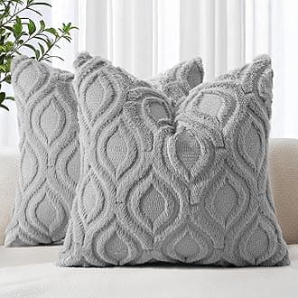 decorUhome Throw Pillow Covers 16x16 Inch Set of 2, Soft Plush Faux Wool Grey Solid Couch Pillow Covers, Accent Farmhouse Neutral Square Pillow Cases for Sofa Bed Living Room