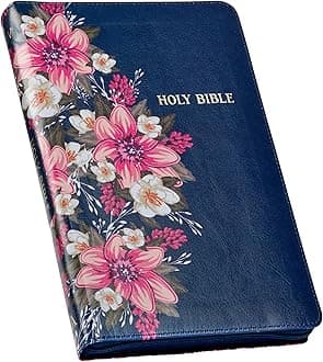 KJV Holy Bible Standard Size Faux Leather Red Letter Edition Thumb Index & Ribbon Marker, King James Version, Blue Floral, Zipper Closure