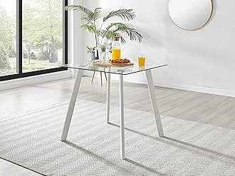 Furniturebox UK Seattle 4 Seat Square Glass Dining Table - Clear Glass Top and Tapered White Metal Legs - Modern Minimalist Industrial Scandi Dining Table