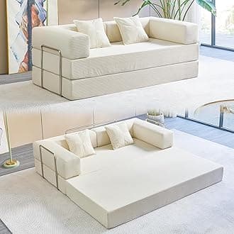 Compression Sofa - 78''Convertible Floor Sofa Bed - with Pillow Back Support Armrest - Comfy Foldable Sofa Bed Compressed Sofa in Box - Corduroy Fabric - for Living Room Bedroom(Off White)