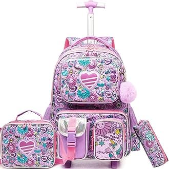 MeetbelifyRolling Backpack for Girls Backpack with Wheels Kids Sequin Luggage