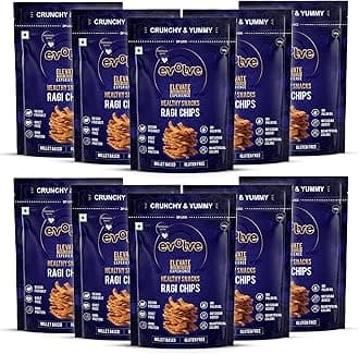Evolve Baked Ragi Chips Healthy Snack for Kids, Adults | Gluten Free, Vegan, No Artificial Color or Sugar, Millet Blend, Ideal for Weight Loss - 100g Pack of 10