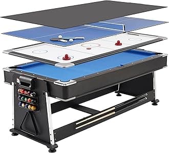 7ft Full-Size REVOLVER 3-in-1 Multigames Table Rotating To Include Pool, Air Hockey & Table Tennis Including All Accessories