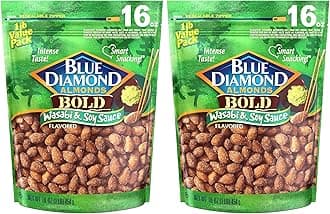 Blue Diamond Almonds Wasabi & Soy Sauce Flavored Snack Nuts, 16 Oz Resealable Bag (Pack of 2)