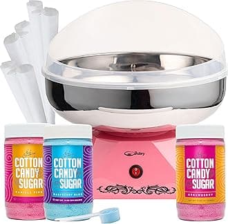 Candery Cotton Candy Machine with Stainless Steel Bowl 2.0 and Floss Pack, Use for Flossing Sugar for Birthday Parties, Trade Shows - Includes 3 Flavors of