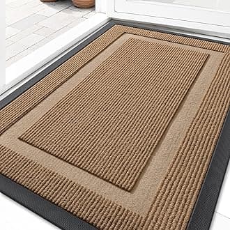 OLANLY Front Door Mat Indoor Outdoor Entrance, Waterproof All-Season, All-Weather Doormat, Sturdy Natural Rubber, Fade Resistant, Low Profile, Easy Clean Patio Porch Entryway Mat, 29.5x17, Light Brown