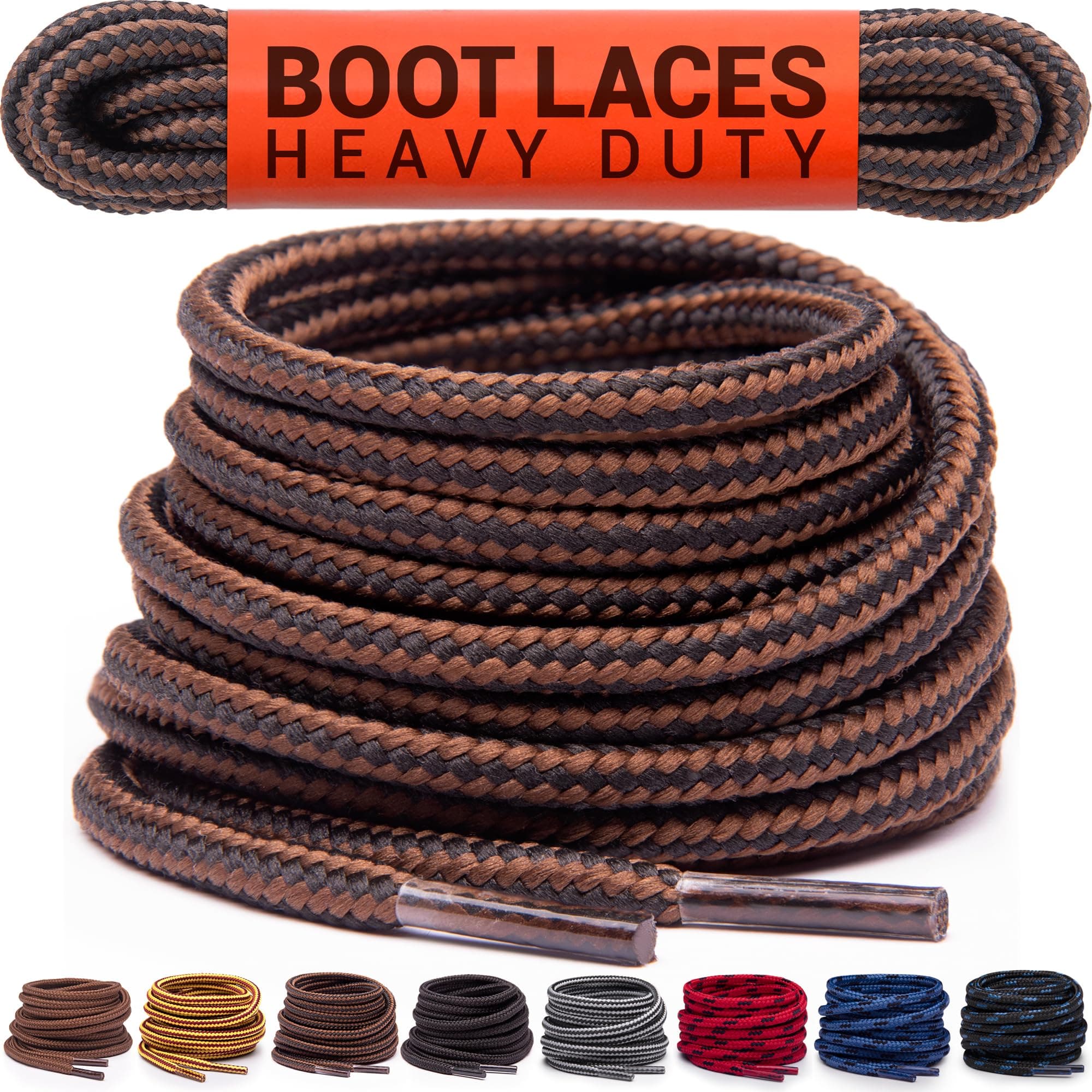 Miscly Round Boot Laces [1 Pair] Heavy Duty and Durable Shoelaces for Boots, Work Boots & Hiking Shoes, Black - Brown Combo, 81″ (206 CM)