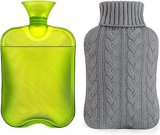 Hot Water Bottle with Knitted Cover, 2L Hot Water Bag for Hot and Cold Compress, Hand Feet Warmer, Ideal for Menstrual Cramps, Neck and Shoulder Pain Relief,Grey