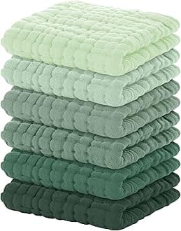 Yoofoss Muslin Baby Washcloths 100% Organic Cotton Face Towels 6 Pack Wash Cloths for Baby 12x12in Soft and Absorbent Baby Wipes (Gradient Green)
