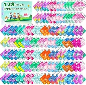 128 Pcs Party Favors for Kids Easter Eggs Fillers Easter Basket Stuffers Fidget Toys for Kids Mini Pop Keychain Pop it Treasure Box Classroom Goodie Bags Stocking Stuffers Classroom Pinata Fillers