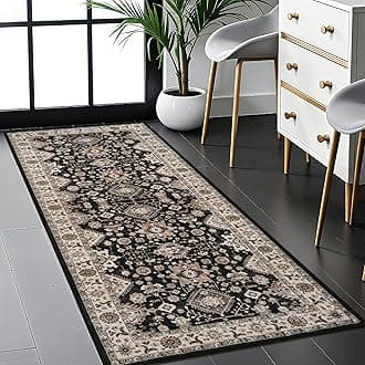 Washable Hallway Runner Rug 2x5: Non Slip Runner Rugs with Rubber Backing Soft Kitchen Rug Farmhouse Distressed Carpet Runner for Living Room Bedroom Bathroom (Black, 2X5)
