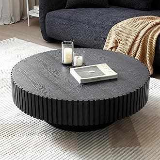 31" Round Black Coffee Table for Living Room, Mid Century Modern Coffee Table with Sturdy Pedestal, Circle Center Table Accent Tea Table for Apartment
