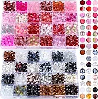 XSEINO About 1200PCS 8mm Glass Beads Bracelet Making Kit,48 Assorted Red and Black-White Series Colorful Crystal Beads for Making and DIY Crafts