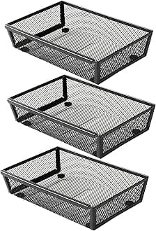 ihomecooker Mesh Tray Silverware Drawer Organizer, Utensil Cutlery Tray Office Supplies with Interlocking Arm Drawer Dividers Organizer for Flatware, Knives,Home,Office, School,Bedroom 9X6＂Black