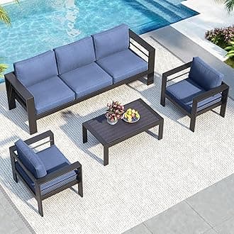 Solaste Aluminum Patio Furniture Set for All Weather, Oversized Metal Outdoor Furniture Set with 27.5" Deep Seating and 3.2" WIde Armrest, Outdoor Patio Conversation Sets with 10’’ Back Suport Cushion