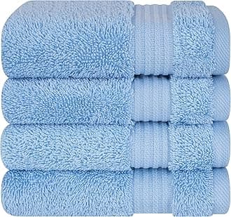 Luxury Turkish Cotton Washcloths for Easy Care, Extra Soft and Absorbent, Fingertip Towels, 4 Pack Washcloth Set by United Home Textile, Sky Blue