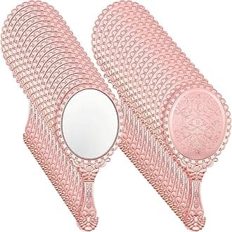 Qunclay Vintage Handheld Mirror Embossed Portable Hand Mirror with Handle for Small Compact Travel Makeup(Rose Gold,48 Pcs)