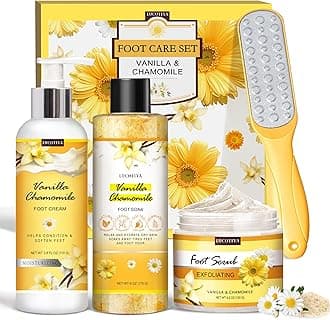 LUCOTIYA Foot Soak Set Pedicure Kit, Vanilla chamomile Foot Soak Salts, File, Scrub & Urea Cream,Pedicure Supplies for Dry Cracked Feet for Women
