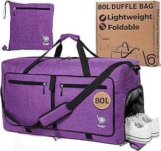 Bago Large Duffle Bag for Travel Women & Men. Durable Lightweight Foldable Travel Duffel Bags For Traveling Women. 80L Duffle Bags For Overnight Bag With Shoe Compartment Collapsible Weekender duffel