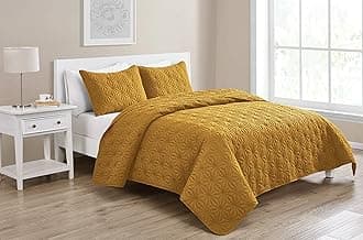 VCNY Home Kaleidoscope Embossed Polyester 3 Piece Quilt Set, Super Soft Quilt Set, Wrinkle Resistant, Hypoallergenic Bed Set, King, Gold