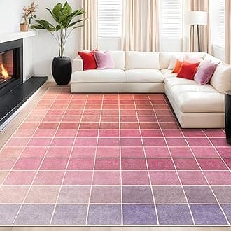 Ombre Pink and Purple Rug 8x10, Retro Eclectic Colorful Cute Funky Contemporary Mid Century Modern, Washable Area Rugs Non Slip Low Pile for Nursery Playroom Unisex Kids Living Room Bedroom Girls Boys