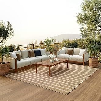 Nourison Positano Indoor/Outdoor Beige Ivory 6' x 9' Area Rug, Easy Cleaning, Non Shedding, Bed Room, Living Room, Dining Room, Deck, Backyard, Patio (6x9)