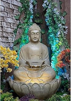 Lotus Buddha Water Fountain for Home, Office, Garden Beige Color Large Water Fountain fItems for Living Room (Model 14)