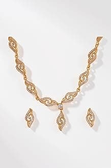 Estele 24 Kt American Diamond Gold Plated Necklace Set with Earrings for Women