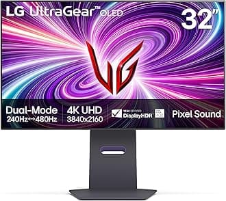 LG ‎32GS95UE 32-inch Ultragear OLED Gaming Monitor UHD 240Hz 0.03ms DisplayHDR True Black 400 AMD FreeSync Premium Pro NVIDIA G-Sync HDMI 2.1 DisplayPort Tilt/Height/Swivel Stand Black