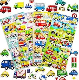 FunBlast 3D PVC Cute Mix Stickers – 150 Pcs Self Adhesive Puffy Stickers Including Cars, Trains, Airplanes, Fire Trucks Stickers for Scrap Booking, Decoration, Project Work for Kids (Random Design)