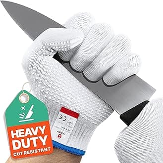 NoCry Heavy Duty Cut Resistant Work Gloves — Durable Cut Resistant Gloves with Grip Dots, Level 5 Cutting Gloves for Chefs, Perfect Wood Carving Gloves, Anti Cut Gloves for Glass Handling, Chef Gloves