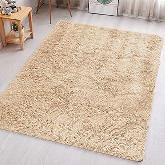 Aspire HomewareBeige Fluffy Bedroom Rug – Large Area Rugs 200x290 cm Living Room Lounge Plush Carpet Modern Soft Shaggy Pile Faux Fur Rug for Home