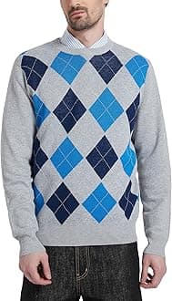 Kallspin Men's Crewneck Argyle Knit Jumpers Wool Blend Long Sleeve Sweater Pullovers