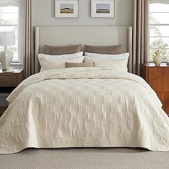 Bedsure 100% Cotton Quilt Set - Lightweight Queen Bedspread, Cozy Beige Bedding Coverlet, PureWoven, 3-Piece with Pillow Shams in Checker Pattern for All Season, 90x96 inches, 100% Cotton Voile