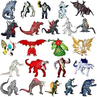 Set of 23 Monster x Kong: The New Empire,Mini Dinosaur Dragon Toys Action Figures, Evolved Basic Exquisite Battle Roar B.E.A.S.T. Glove Shimo Frost Bite Mecha King Ghidorah Cake Toppers Pack