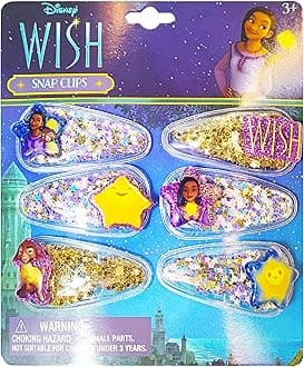 Disney Wish Girls Cute Hair Clips with Favorite Character Charms, Magical Confetti Hair Accessories for Toddlers Ages 3+