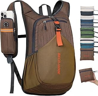 15L Small Hiking Backpack for Men Women Foldable Packable Back Pack Ultralight Hiking Daypack for Travel Camping Outdoor, Chocolate Brown