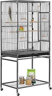54-inch Wrought Iron Standing Large Parrot Parakeet Flight Bird Cage for Small Parrot Sun Parakeet Green Cheek Conure Lovebird Budgie Finch Canary Bird Cage with Stand