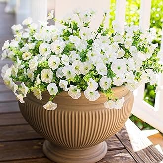 HyeFlora Artificial Flowers for Outdoors Fake Plants Outside Decoration, 12 Bundles Silk White Morning Glory UV Resistant Look Real Faux Flowers for Planter Front Door Porch Patio Yard Gardens Balcony