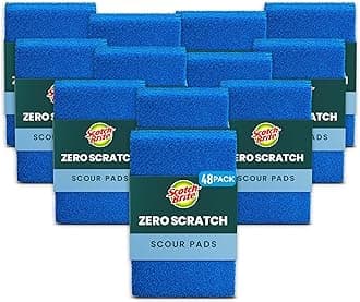 Scotch-Brite Zero Scratch Scouring Pad, Effective + Gentle Dish Scrubber for Household Cleaning, 48 Scrub Pads for Dishes, Nonstick Pots and Pans, Glass, Tubs, Showers, Reusable & Durable
