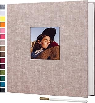 potricher Large Photo Album Self Adhesive 4x6 5x7 8x10 Pictures Linen Cover 80 Blank Pages Magnetic DIY Scrapbook Albums with A Metallic Pen (Beige)