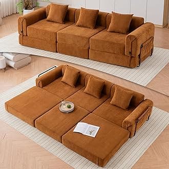 98.81" W Convertible Sectional Sleeper Sofa Bed, Comfy Fleece Folding Mattress Couch with Fixed-Shape Frame,Boneless Floor Lounge Couch Set for Living Room Apartment Office Bedroom