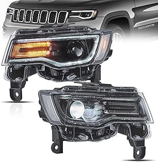VLAND Headlights Fit for 2014-2022 Grand Cherokee, LED Front Lights with Blue Dynamic Startup DRL, W/Sequential Turn Signal, Black Housing, Clear Projector Headlights