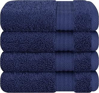 100% Cotton Turkish Washcloth Set for Bathroom, 4 Piece Soft Absorbent Small Towels Wash Rags, Navy Blue
