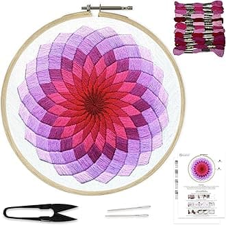 Embroiderymaterial Diy Embroidery Kit For Beginner, Adults & Kids With Mandala Circle Design Digital Printed Cloth/Fabric & Written Instructions All Material Included, Multicolor