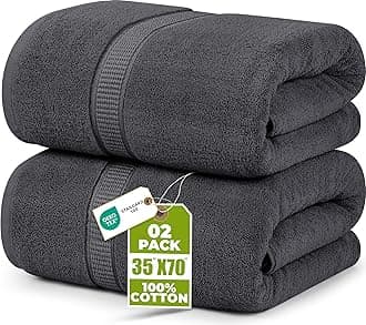 Cotton Extra Large Bath Towels/Bath Sheets (Grey, 35 x 70 inches) Pack of 2