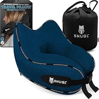 Travel Pillow – Memory Foam Pillows - Neck Pillow for Airplane with Carry Bag & Clip – Neck Support Pillows for Pain Relief - Airplane Travel Essentials (Adult Regular - Navy)