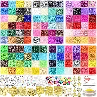 14400pcs Glass Seed Beads for Jewelry Making Kit, 120 Colors 4mm Small Beads Kit Bracelet Beads with Letter Evil Eye Beads Jump Rings & Charms Pendants for Bracelets Making, DIY, Adult Craft Supplies