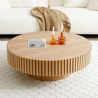 31" Round Coffee Table for Living Room, Mid Century Modern Coffee Table with Sturdy Pedestal, Circle Center Table Accent Tea Table for Apartment ASH
