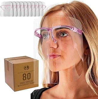 TCP GlobalSalon World Safety Face Shields with Pink Glasses Frames (Case of 80) - Ultra Clear Protective Full Face Shields to Protect Eyes, Nose, Mouth - Anti-Fog PET Plastic, Goggles